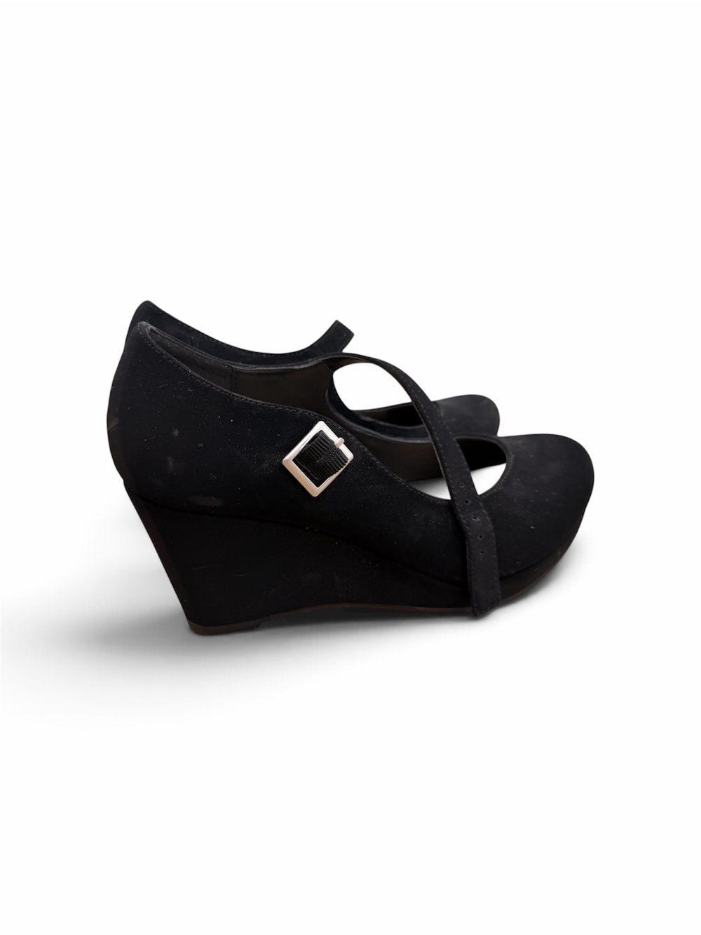 Classic Black Mary Jane Wedge with Buckle Strap